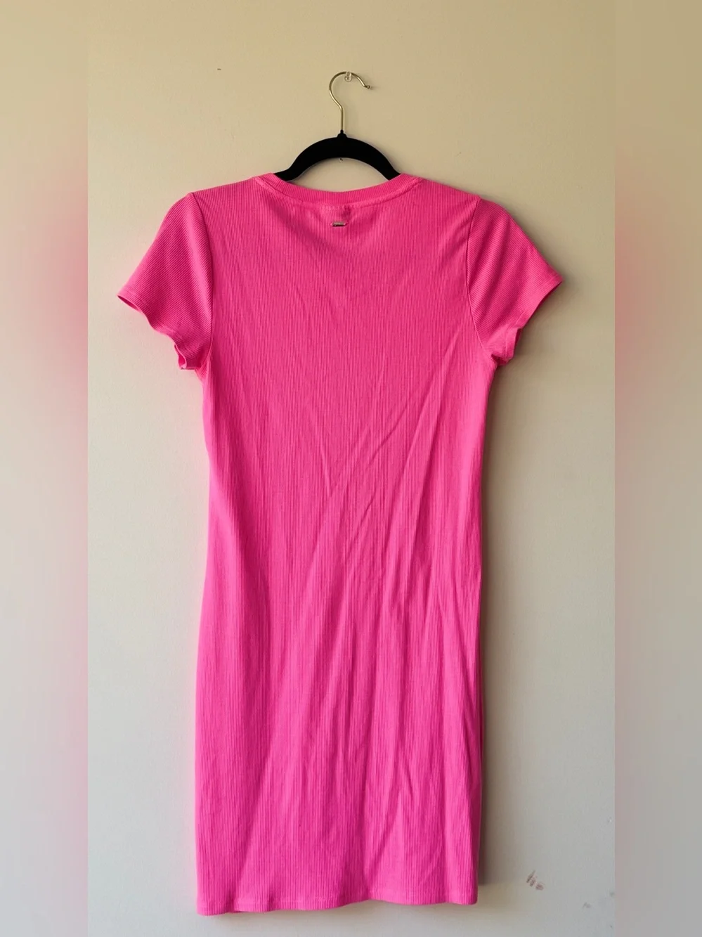 PINK Victoria's Secret Ribbed Crew Neck Dress Tee in Hot Pink